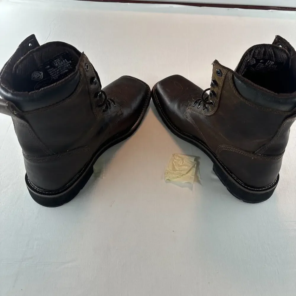 Justin 8” Rugged Tan Stampede Square Toe Work Boots Men’s Size 12D Style WK681